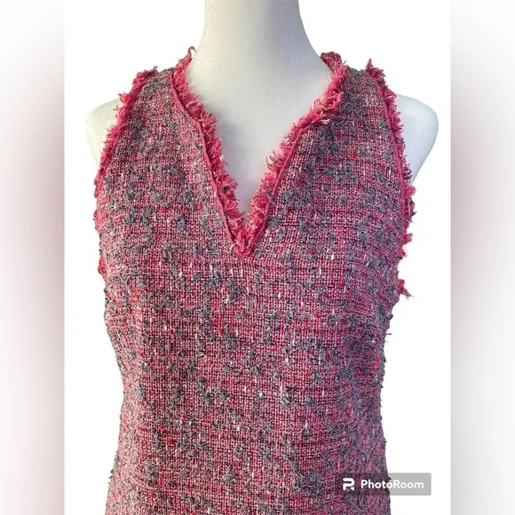 Worth NewYork Multicolored Pink Tweed Fully Lined Sheath Dress w/Fringe (Size 6) - Picture 3 of 11